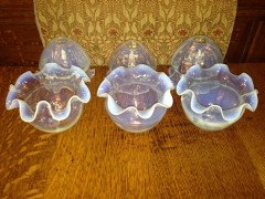 A Set of Six Arts & Crafts Vaseline/Uranium Glass Shades with pleated details - Thumbnail 5