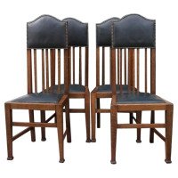 Wylie & Lochhead Attri. A Set of Four English Arts & Crafts Oak Dining Chairs - Thumbnail 1