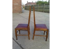 Eight Arts & Crafts Glasgow-Style High Back Oak Dining Chairs with Leather Seats - Thumbnail 3