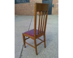 Eight Arts & Crafts Glasgow-Style High Back Oak Dining Chairs with Leather Seats - Thumbnail 4