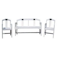 Secessionist Three Seater Painted Pine Bench & Single Matching Armchair