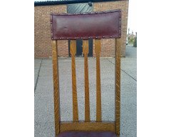 Eight Arts & Crafts Glasgow-Style High Back Oak Dining Chairs with Leather Seats - Thumbnail 6