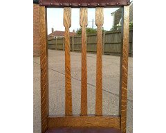 Eight Arts & Crafts Glasgow-Style High Back Oak Dining Chairs with Leather Seats - Thumbnail 7