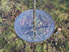 Mid-Century Modern Scrollwork Wrought Iron Floor Lamp with Circular Glass Table - Thumbnail 4
