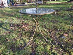Mid-Century Modern Scrollwork Wrought Iron Floor Lamp with Circular Glass Table - Thumbnail 6