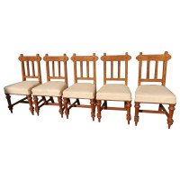 Sopworth & Son. 5 English Gothic Revival Oak Dining Chairs with Ebonised Inlays - Thumbnail 1