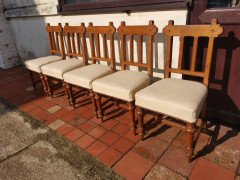 Sopworth & Son. 5 English Gothic Revival Oak Dining Chairs with Ebonised Inlays - Thumbnail 4