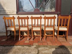 Sopworth & Son. 5 English Gothic Revival Oak Dining Chairs with Ebonised Inlays - Thumbnail 15