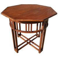 Arts & Crafts Octagonal Oak Centre or Side Table with Stylised Floral Carving - Thumbnail 1