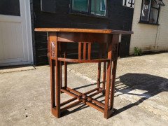 Arts & Crafts Octagonal Oak Centre or Side Table with Stylised Floral Carving - Thumbnail 2