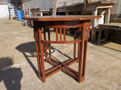 Arts & Crafts Octagonal Oak Centre or Side Table with Stylised Floral Carving - Thumbnail 3