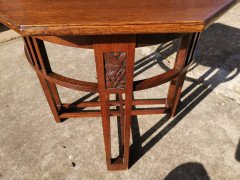 Arts & Crafts Octagonal Oak Centre or Side Table with Stylised Floral Carving - Thumbnail 7