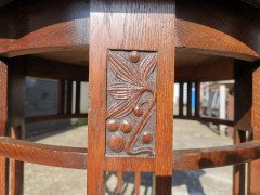 Arts & Crafts Octagonal Oak Centre or Side Table with Stylised Floral Carving - Thumbnail 8