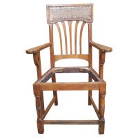 English Arts & Crafts Oak Dining Chair with Stylised Floral Cut-Outs to the Arms - Thumbnail 1