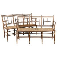 William Morris, ford Maddox Brown, a Rare Pair of Sussex Three Seater Settees - Thumbnail 1