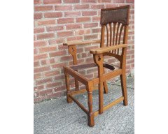 English Arts & Crafts Oak Dining Chair with Stylised Floral Cut-Outs to the Arms - Thumbnail 4