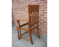 English Arts & Crafts Oak Dining Chair with Stylised Floral Cut-Outs to the Arms - Thumbnail 5