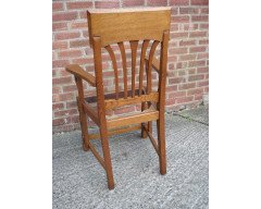English Arts & Crafts Oak Dining Chair with Stylised Floral Cut-Outs to the Arms - Thumbnail 6