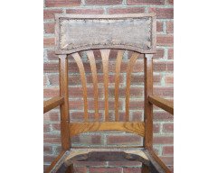English Arts & Crafts Oak Dining Chair with Stylised Floral Cut-Outs to the Arms - Thumbnail 7