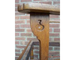 English Arts & Crafts Oak Dining Chair with Stylised Floral Cut-Outs to the Arms - Thumbnail 8