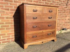 Liberty & Co. attri Arts & Crafts Oak Chest of Drawers with Floral Copper Handles - Thumbnail 6
