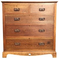 Liberty & Co. attri Arts & Crafts Oak Chest of Drawers with Floral Copper Handles - Thumbnail 7