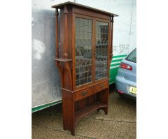 Liberty & Co., Arts & Crafts Oak Glazed Bookcase with Stylised Heart Details - Thumbnail 2