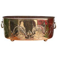 Margaret Gilmour, attributed, Arts & Crafts Brass Planter with Kissing Birds