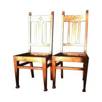 Wylie & Lochhead Attributed, a Pair of Glasgow School Arts & Crafts Oak Dining Chairs