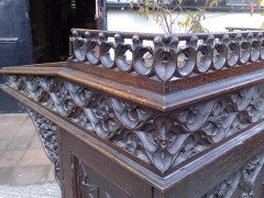 A. W. N. Pugin Attributed, Gothic Revival Oak Davenport with Linenfold & Floral Carving - Thumbnail 9