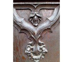 A. W. N. Pugin, attributed. Gothic Revival Oak Davenport with Linenfold & Floral Carving - Thumbnail 13