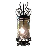 English Arts & Crafts Iron Lantern with Flaming Tendrils & Original Glass Liner
