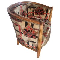 French Art Deco Walnut Tub Chair with Original Geometric Jazz Age Upholstery