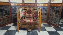 French Art Deco Walnut Tub Chair with Original Geometric Jazz Age Upholstery - Thumbnail 2