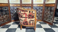 French Art Deco Walnut Tub Chair with Original Geometric Jazz Age Upholstery - Thumbnail 3