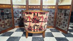 French Art Deco Walnut Tub Chair with Original Geometric Jazz Age Upholstery - Thumbnail 4