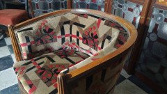 French Art Deco Walnut Tub Chair with Original Geometric Jazz Age Upholstery - Thumbnail 6