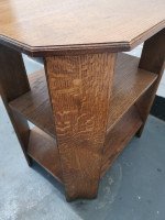 Heal's, English Arts & Crafts Oak Side Table with Three Tiers & Canted Corners - Thumbnail 9