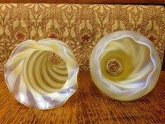 One Arts & Crafts Vaseline/Uranium Glass Shades, One Swirl, One Zigzag Patterned - Thumbnail 5