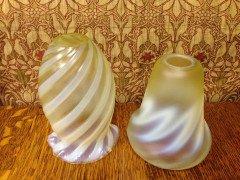 One Arts & Crafts Vaseline/Uranium Glass Shades, One Swirl, One Zigzag Patterned - Thumbnail 2
