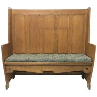 E. A. Taylor Attr, Arts & Crafts Oak High Back Settle with Twin Heart Cut-Outs - Thumbnail 1
