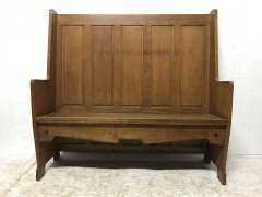 E. A. Taylor Attr, Arts & Crafts Oak High Back Settle with Twin Heart Cut-Outs - Thumbnail 2