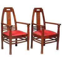 Pair of Arts & Crafts Jugendstil Mahogany Armchairs by Peter Behrens - Thumbnail 1