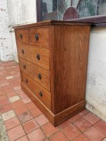 Harris Lebus Arts & Crafts Oak Chest of Drawers with Brass Ring Pull Handles - Thumbnail 2