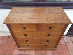 Harris Lebus Arts & Crafts Oak Chest of Drawers with Brass Ring Pull Handles - Thumbnail 5