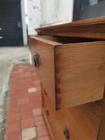 Harris Lebus Arts & Crafts Oak Chest of Drawers with Brass Ring Pull Handles - Thumbnail 6