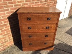 Heal's attri, a Tall Arts & Crafts Oak Chest of Drawers with Steel Handles - Thumbnail 4
