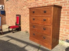 Heal's attri, a Tall Arts & Crafts Oak Chest of Drawers with Steel Handles - Thumbnail 5