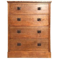 Heal's attri, a Tall Arts & Crafts Oak Chest of Drawers with Steel Handles - Thumbnail 6