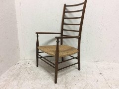 Liberty & Co. Arts & Crafts Low Ladder Back Armchair with Rush Seat - Thumbnail 5